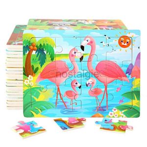 Jouets d'intelligence 15*11 cm Puzzle 3D animaux de bande dessinée bois enfants Puzzle cognitif bébé jouets en bois éducatifs pour les enfants 24327