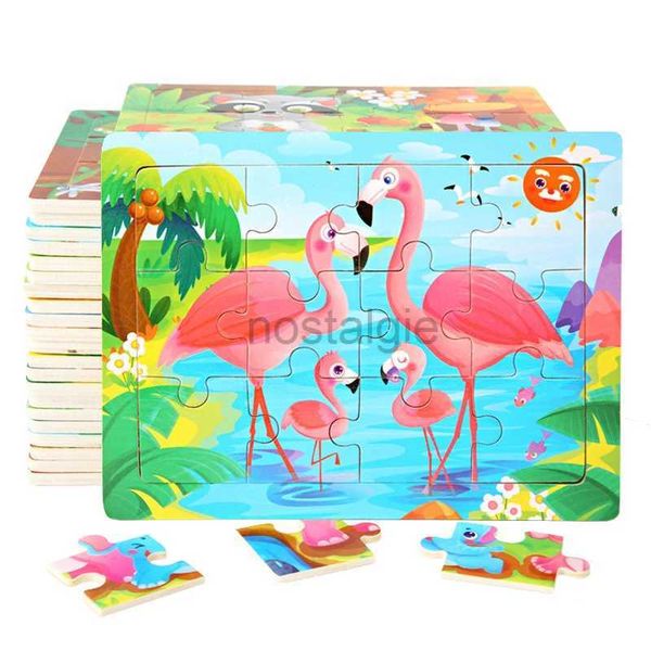 Jouets d'intelligence 15*11 cm Puzzle 3D animaux de bande dessinée bois enfants Puzzle cognitif bébé jouets en bois éducatifs pour les enfants 24327