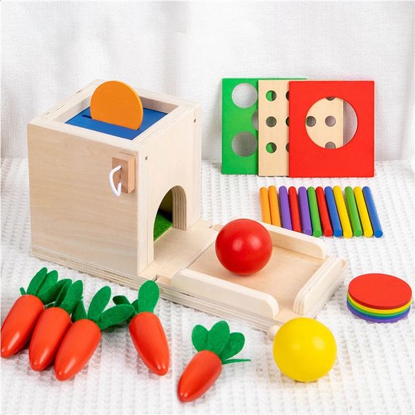 Juguetes de inteligencia 4 en 1 Caja de bolas de moneda Multi función Stick Pull Rábano Juego Montessori Color Matching Building Block Kid Puzzle Toy 231218