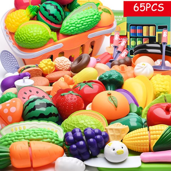 Jouets d'intelligence 74 pièces en plastique cuisine jouet panier ensemble coupé fruits et légumes nourriture jouer maison Simulation jouets éducation précoce fille cadeaux 230323