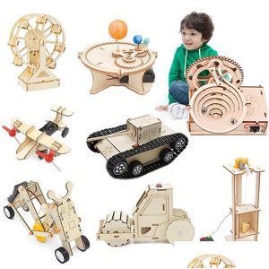 Intelligentie Speelgoed Assemblagemodel Bouwspeelgoed Voor Kinderen 3D Houten Puzzel Mechanische Kit Stem Wetenschap Natuurkunde Elektrisch Speelgoed Kinderen Xma Dhr0O