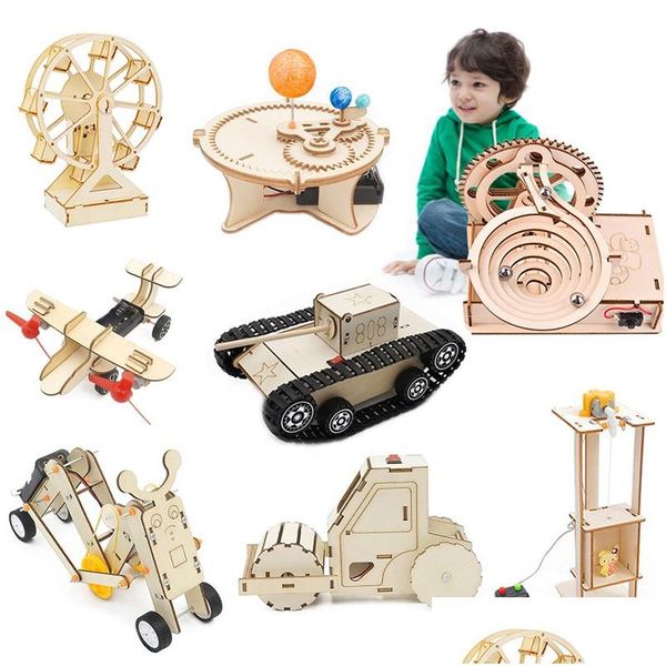 Juguetes de inteligencia Asamblea Modelo Juguetes de construcción para niños 3D Rompecabezas de madera Kit mecánico Stem Ciencia Física Juguete eléctrico Niños Xma Dhr0O