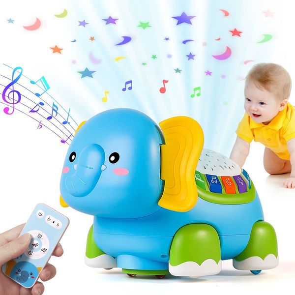 Juguetes de inteligencia Juguetes para gatear para bebés Elefante musical Tiempo boca abajo Bebés con temporizador Proyección de iluminación colorida Regalos de cumpleaños para bebés 230911