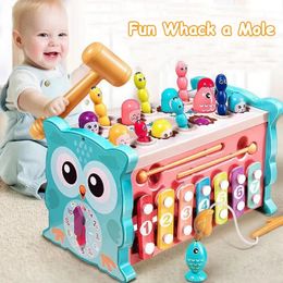 Intelligentiespeelgoed Baby Montessori Speelgoed 8-in-1 Magnetische Vissen Uil Kubus Leren Educatief Klok Hamerspel met Muziek Puzzel voor kinderen Cadeau 231207