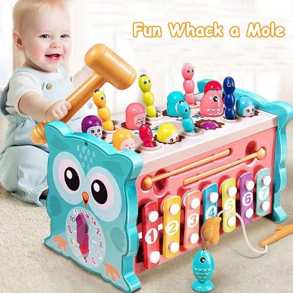 Juguetes de inteligencia Baby Montessori Toys 8 en 1 Cubo de búho de pesca magnético Aprendizaje Reloj educativo Juego de martillo con rompecabezas musical para niños Regalo 231207