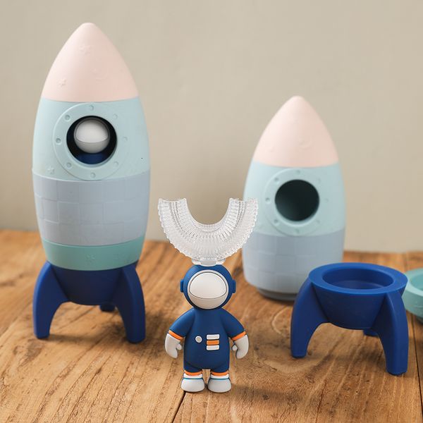 Jouets d'intelligence Bébé Silicone Blocs Construction Fusée Jouet Fusée Empilage Puzzle Jeu De Qualité Alimentaire Silicone Dentition Dentition Astronaute En Bois DIY 230919