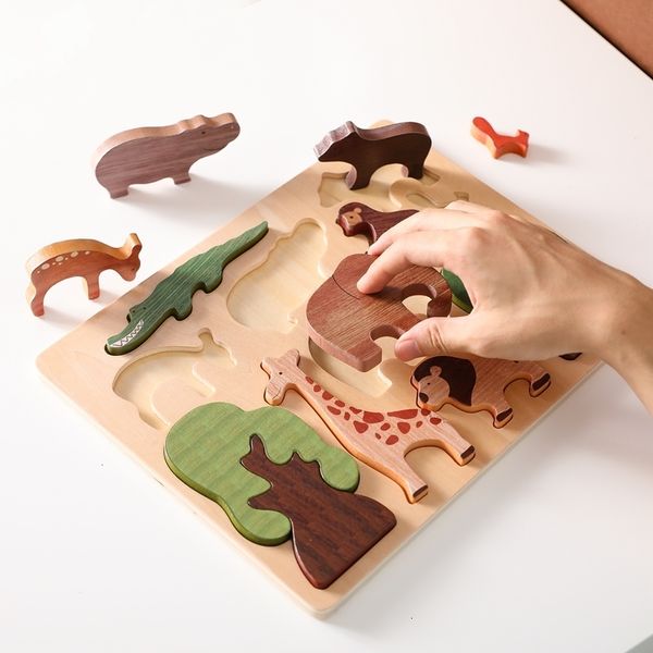 Jouets intelligents Jouets pour bébés 3d Puzzle en bois Animaux de la forêt Jigsaw Board Early Education Montessori pour enfants Cadeaux 230710