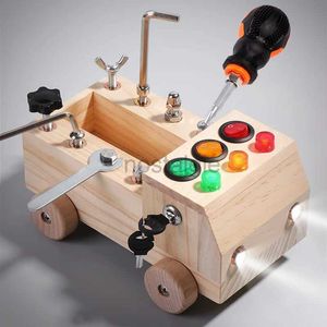 Jouets d'intelligence interrupteur LED en bois pour enfants panneau occupé démontage et assemblage vis écrous outil voiture Montessori éducation précoce Puzzle jouet 24327