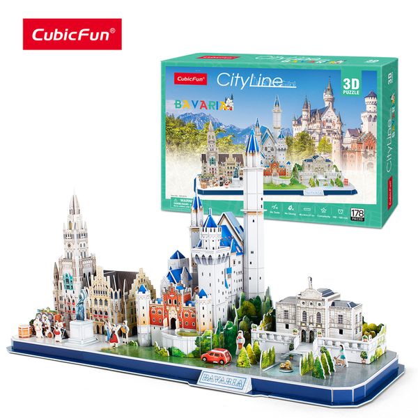 Jouets intelligents CubicFun Puzzle 3D Bavaria Cityline Kits de modèles de construction Château de Neuschwanstein Hôtel de ville Linderhof Puzzle pour adultes et enfants 230710