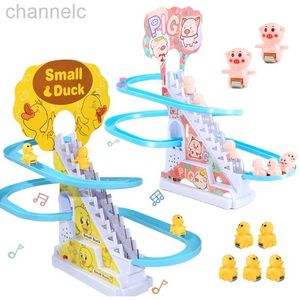 Intelligence toys DIY Rail Racing Track Electric Small Duck Climbing Stairs Toy Pig Action Figures s Music Roller Coaster For Kid Gift