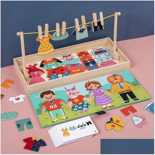 Intelligence Jouets Séchoir Vêtements Dressup Puzzle Pensée Logique Correspondant Tri Jeu Éducatif Enfants Montessori En Bois Dhlf8