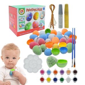 Intelligence toys Kit de peinture d'oeufs de Pâques 24pcs Remplir Oeuf de Pâques Décoration Art Artisanat DIY Dessin Coloriage Oeuf Jouets Activité artisanale pour les enfants 230227