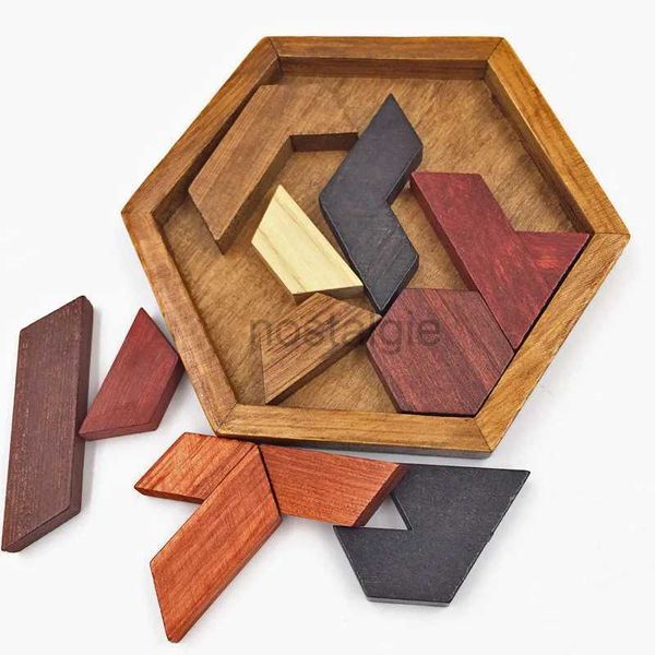 Jouets d'intelligence Puzzles hexagonaux en bois IQ jeu jouets éducatifs pour enfants enfants adultes Tangram conseil casse-tête Montessori cadeaux 24327
