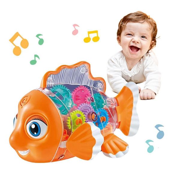 Jouets intelligents Jouets pour bébés Transparent Gear Fish Baby Light Music Toy Musical Preschool Early Educational Idéal pour les enfants Xmas Present 230721