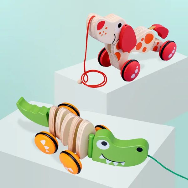 Jouets d'intelligence enfants tirer fil jouet chiot tracteur infantile en bois forme drôle Animal marcheur Montessori jouets artisanat fait main cadeau enfant 231215