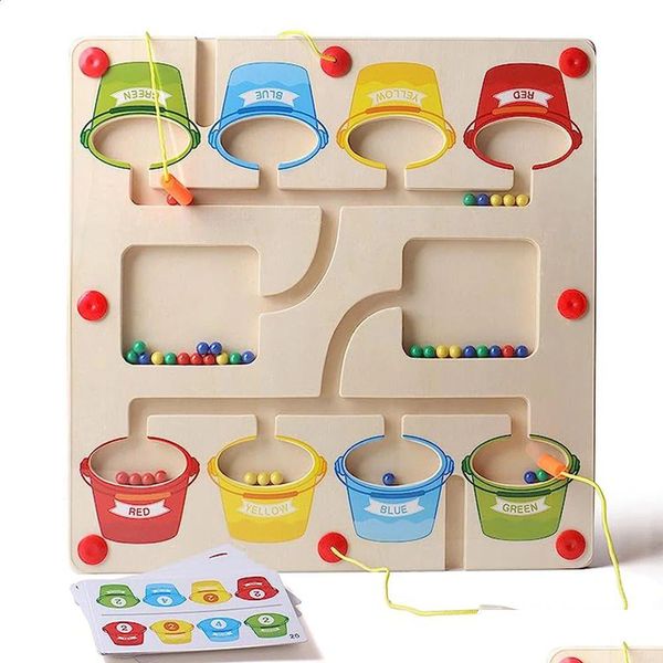 Juguetes de inteligencia Color de madera magnético y número Laberinto Montessori Contando Juego Tablero Puzzles Cognición educativa para niños en edad preescolar DHVFS