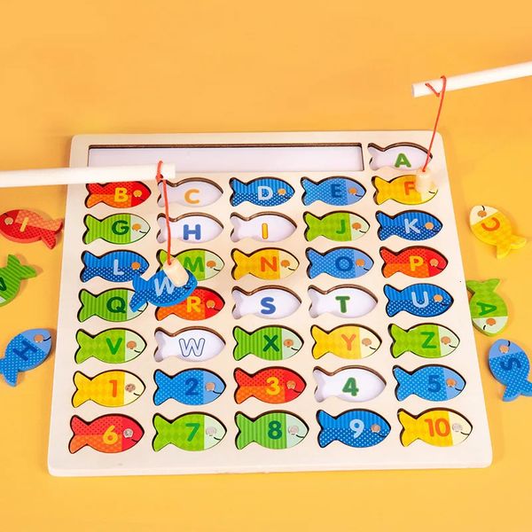 Juguetes de inteligencia Montessori bebé juguetes de pesca magnéticos de madera juego de cognición de letras tablero de emparejamiento de colores material didáctico juguete educativo para niños 231207