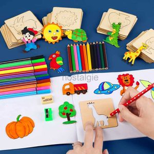 Jouets d'intelligence Montessori enfants dessin jouets en bois bricolage dessin animé peinture modèle Puzzle apprentissage éducation cadeaux d'enfance 24327