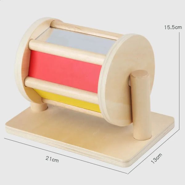 Juguetes de inteligencia Montessori Materiales Textiles de madera Sonidos Tambor Sensorial con espejo Colorf Spinning Educativo Cognitivo Bebé 24013 Dhtzg