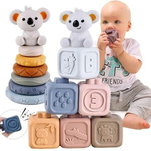 Intelligence toys Montessori Toys Baby Silicone Building Blocks for Babies Squeeze Stacker Teething Toys Early Learning Toy Toddler Boys Girls 231215