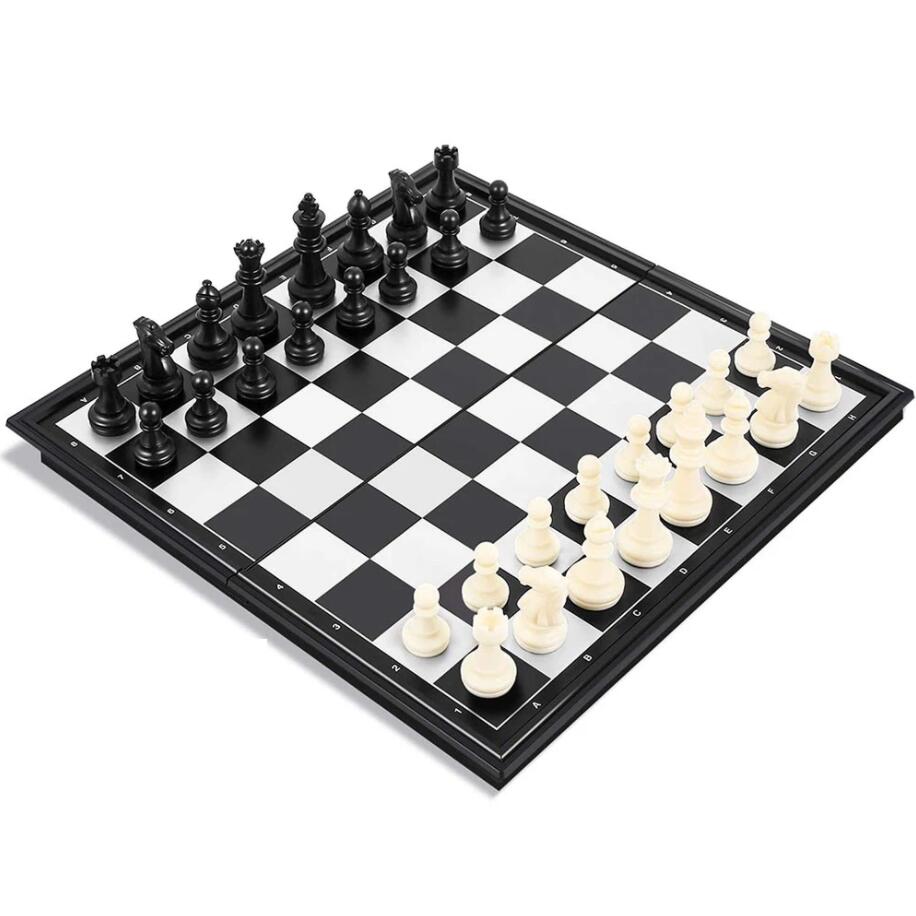 Intelligenzspielzeug Tragbares Schachspiel, zusammenklappbar, magnetisch, großes Brett mit 32 Schachfiguren im Inneren zur Aufbewahrung, tragbares Reise-Brettspielset für Kinder