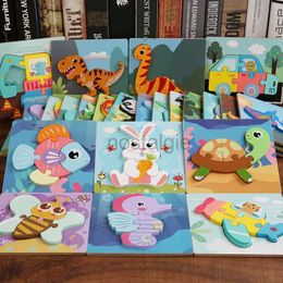 Jouets d'intelligence Enfant en bas âge animaux de bande dessinée Puzzle dinosaure véhicule coloré 3D Puzzles en bois enfants Montessori jouets éducatifs 24327