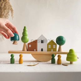 Jouets d'intelligence en bois bébé Animal Balance Board jouets de filetage balançoire blocs empilables jeux Montessori cadeaux éducatifs 24327