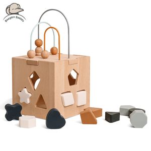 Intelligentiespeelgoed Houten speelgoedkist Siliconen geometrische vormblokken Vorm Bijpassend speelgoed voor peuter Baby Montessori Puzzel Onderwijs Stapelspel 230919