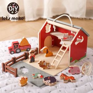 Intelligentiespeelgoed Houten Montessori-speelgoed Simulatie Boerderijdieren Speelgoed voor kinderen Gevogelte Koe Varken Hond Kip Model Educatief speelgoed Kerstcadeau 231208