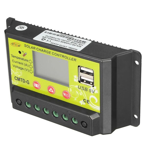 Régulateur de contrôleur de charge de panneau solaire intelligent 10A/20A 12V 24V LCD PWM - 10A