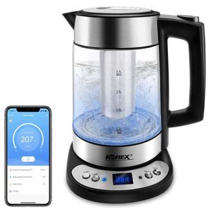 Bouilloire électrique intelligente contrôlée par application, chaudière à eau en verre Korex avec filtre Alexa Google Home Assistant 1,7 litre, sans BPA, très adaptée pour le café, le thé,