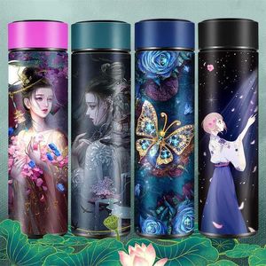 Intelligent Temperatuur Display Thermos Cup Girl Paar Gift Cartoon Kinderen Dierlijke Waterfles Thermische Mok 500 ml 211109