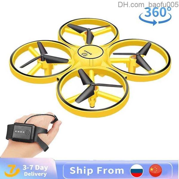 Inteligente Uav Inteligente Uav Controlado a mano Drone RC Mini Quadcopter Gesto Volar Luces LED Altitud Mantener Reloj Control Niños Juguetes Z230629