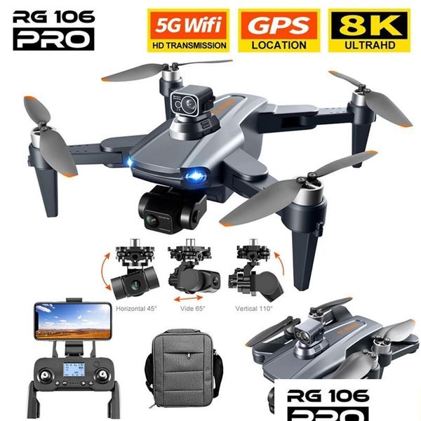 Inteligente Uav Rg106 Drone 8K Cámara dual Gps profesional con 3 ejes sin escobillas Rc Helicóptero 5G Wifi Fpv Drones Quadcopter Toy 220 Dh8Xj