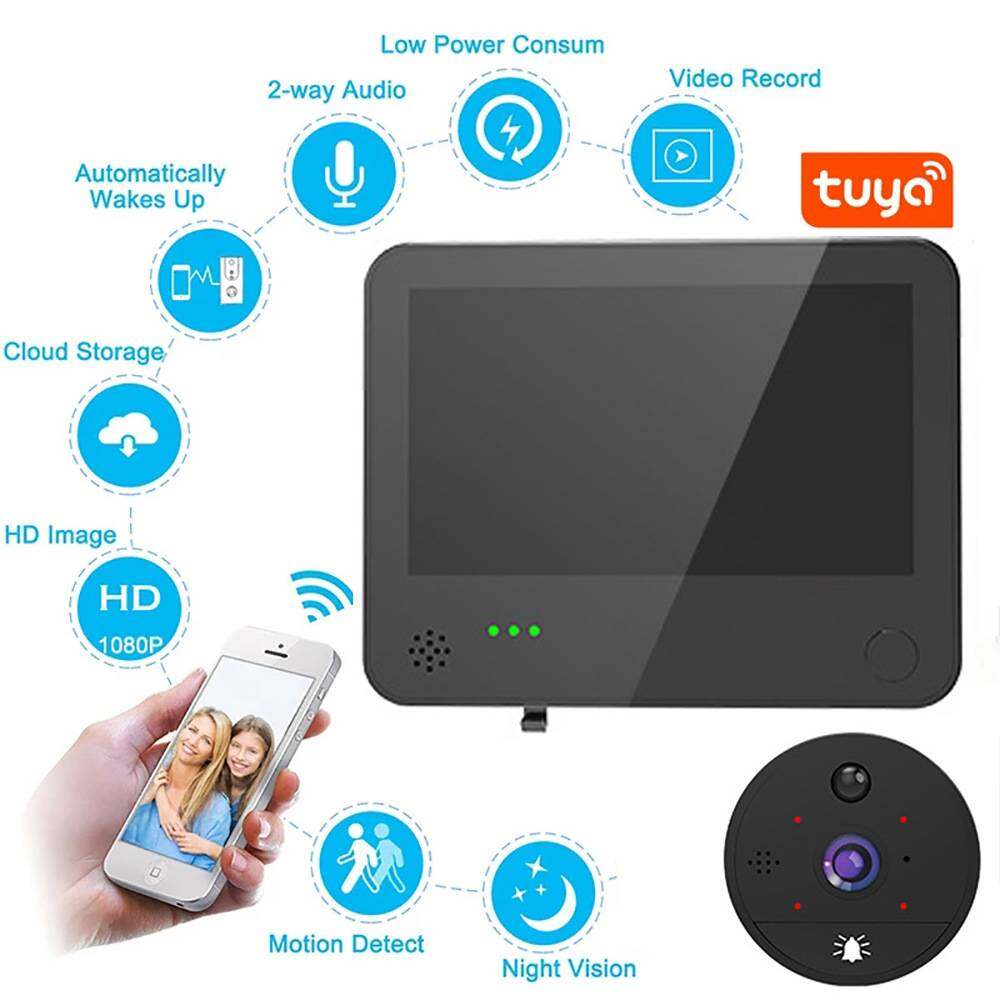 Campainha visual inteligente 4.3 ''Intercomunicador de controle remoto Ultra Clear WiFi Tuya Monitoramento Captura de vídeo Câmera eletrônica olho de gato