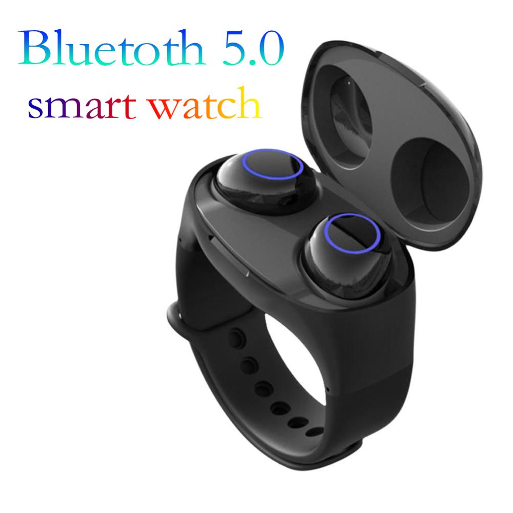 Intelligent Watch HM50 True Wireless TWS Earbuds Bluetooth5.0 Headset Touch Control HiFi Earphones with Wristband Power Case for IOS Android