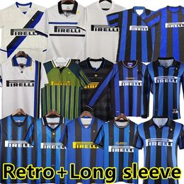 Inter finales maillots de football 2009 MILITO BATISTUTA SNEIJDER ZANETTI 10 11 02 03 08 09 MILAN Retro Football 1997 98 95 96 99 Djorkaeff Baggio RONALDO manches longues