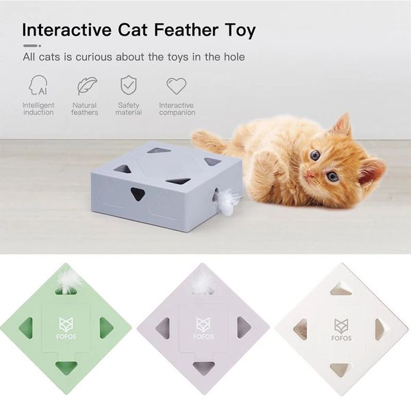 Juguete interactivo automático de plumas para gatos, caja mágica cuadrada, palo para gatos, juego loco, juego electrónico de plumas, ejercicio de autojuego 240103