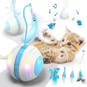 Jouets interactifs de boule de chat avec le son d'oiseau, lumière LED, roulement automatique à 360 °, chargement USB, jouets mobiles pour chats robotiques pour chats d'intérieur 240103