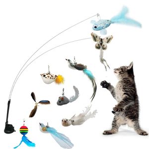 Interactief Kattenspeelgoed Simulatie Vogel Muizen Veer met Bel Grappig Kitten Wand Speelgoed Vervangende Hoofden Kat Teaser Speelgoed voor Binnenkat