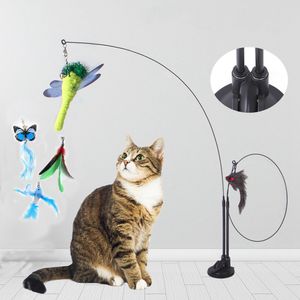 Interactive Cat Toys Funny Simulation Feather Bird with Suction Cup Cat Stick Toy for Kitten Playing Teaser Wand Toy Supplies
