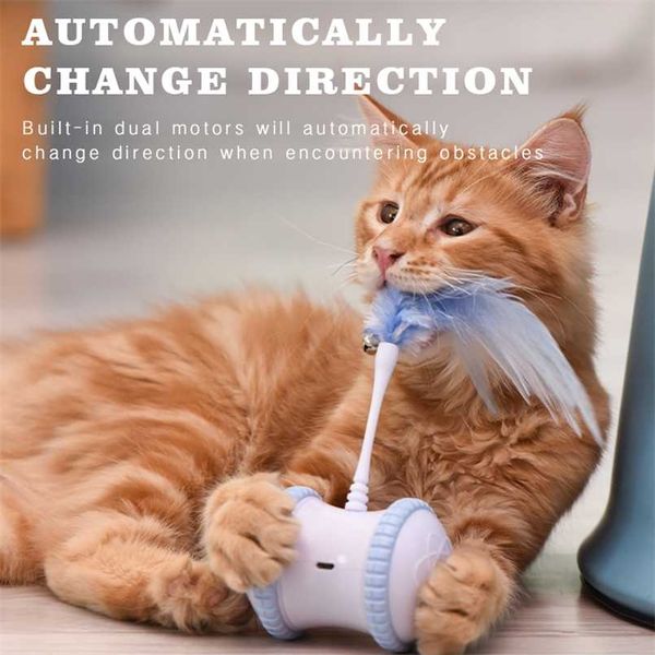 Interactive Pet Dog Cat Jouet électrique Micro USB Powered Tumbler Changer automatiquement de direction Teasing Wand Ball Rotating Wheels 211122