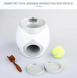 Toyes interactivos Pet Tennis Ball Ball Machine Fetch Machine Cats Dispensación de alimentos Recompensas Herramienta de entrenamiento de juegos Perro Alimentos lentos Y2003301850295
