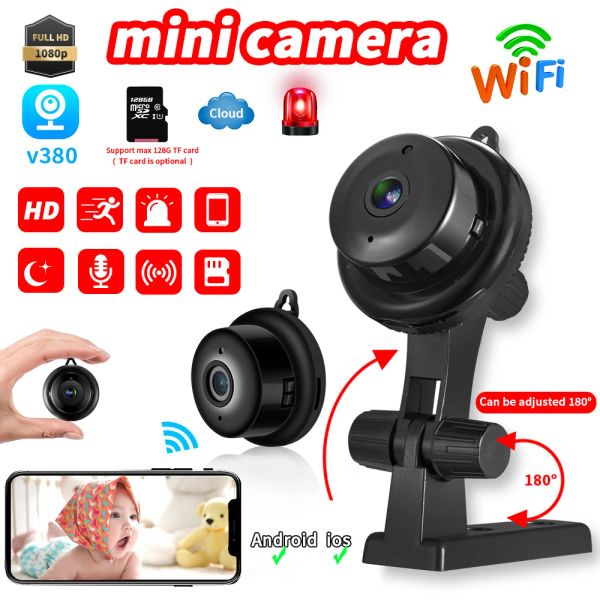 Intercom 1080p Mini Camera Wifi Monitor de bebé Securencia para el hogar Cámara IP de audio Audio NightVision Remote Access V380 128G SD Tarjeta Ranura