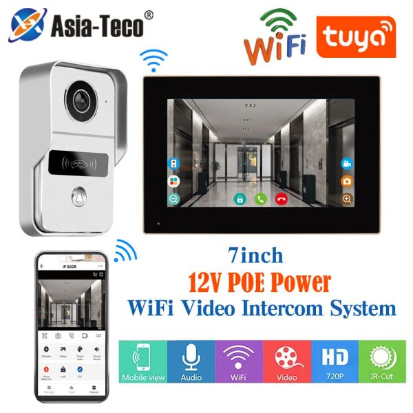 Interphone 1080p application Tuya WiFi Video Téléphone Smart Home Poe Système d'interphone Wireless IP Video Doorphone Monitor With Ir Wired Door