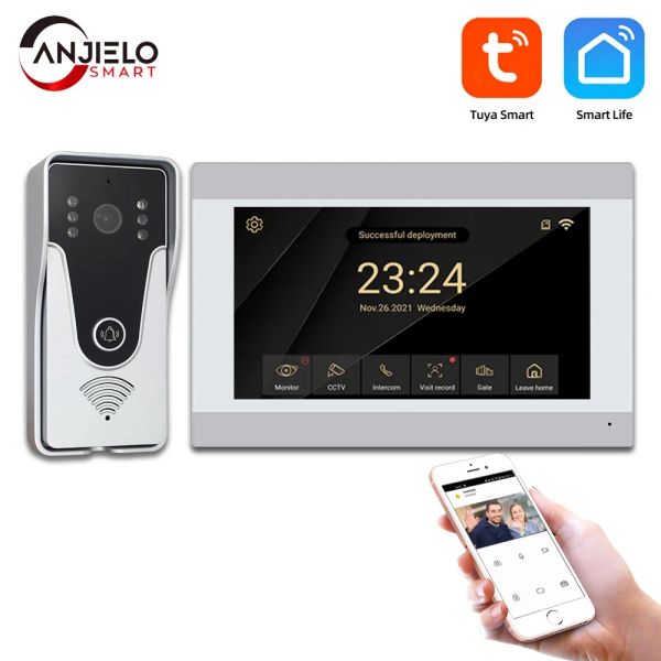 Intercom 1080p Wifi Smart Door Bell con pantalla táctil de 7 pulgadas para Apartment Villa, Tuya Intercom Kit con detección de movimiento de desbloqueo móvil