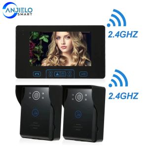 Interphone 2,4 GHz Video Digrac Door Téléphone Vidéo Intercom Sécurité 2 Portes 1 1 Moniteurs Home Access Control System Doorbell Batter