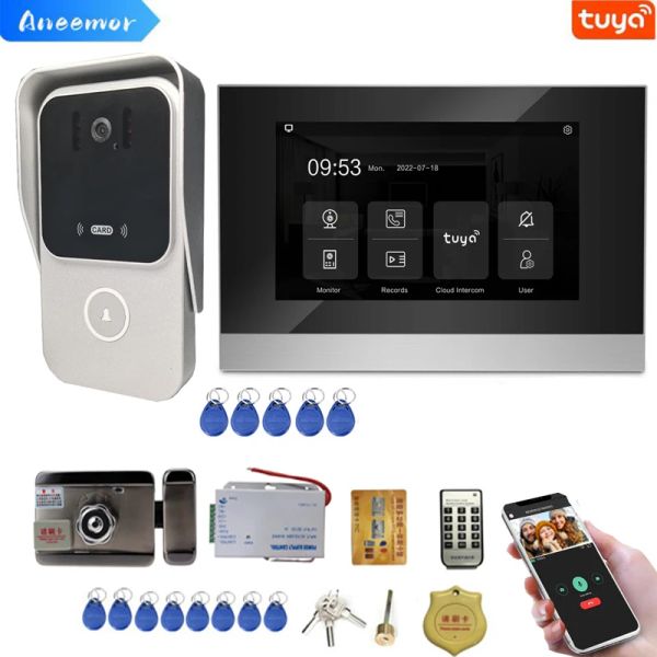 Interphone 7 pouces WiFi Vidéo Téléphone avec immeuble d'appartements de verrouillage Interphone pour Villa Home Entry Security TUYA Smart System