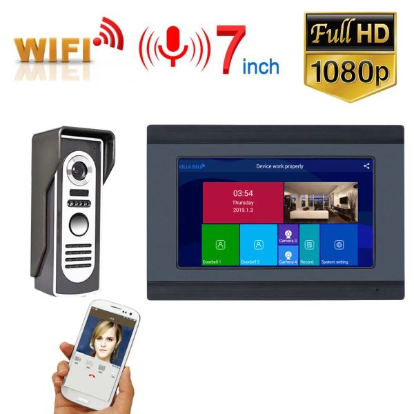 Interphone 7 pouces WiFi Video Door Door Phone Door System Interphone Entry System avec HD 1080p Camera Night Vision Soucier Application distante