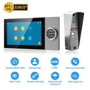 Interphone 7 pouces Système d'interphone vidéo filaire, 4 Wirevideo Doorbell Door Door Phone System, AHD Camera Kits for Villa